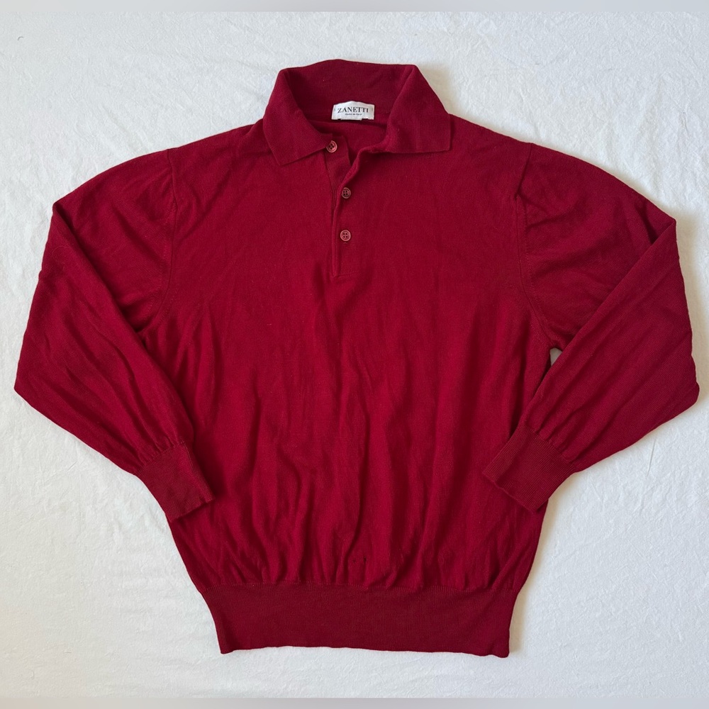 Zanetti Rich Red Merino Wool Polo Shirt
